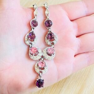 VTG Bogoff Necklace jeweled Crystal Rhinestone choker Silver Sparkly pastels 50s